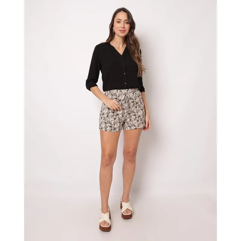 Short Feminino Curto Berry & Co. Viscose Estampado Bege G