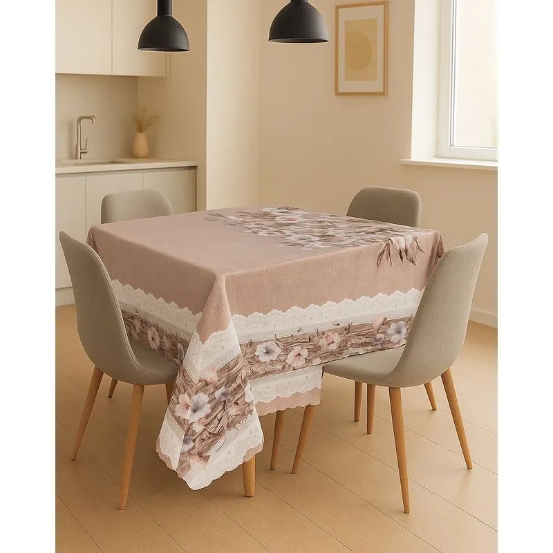 Toalha de Mesa Quadrada Térmica Salehtex Estampada Bege UN