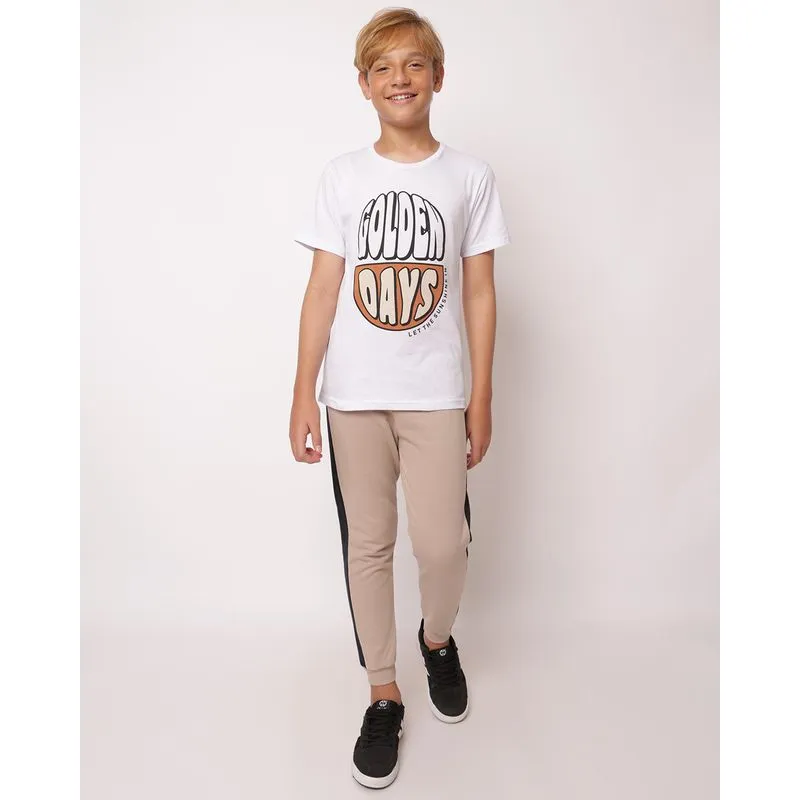 Calça Moletom Juvenil Jogger Estampa Sortida Bege 14