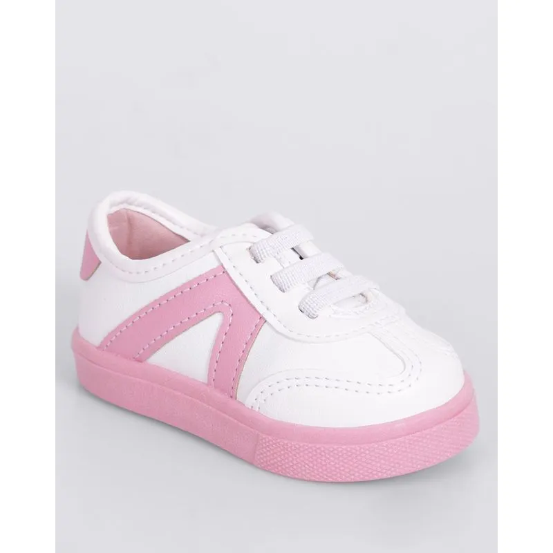 Tênis Bebê Molekinha com Faixas Rosa Branco 24