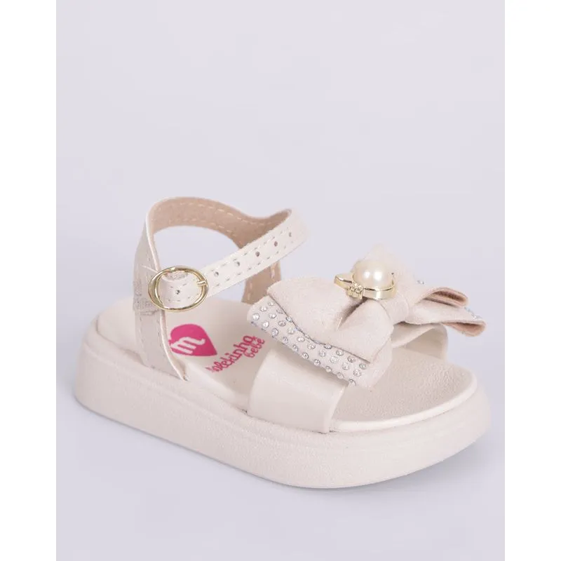 Sandália Bebê Molekinha com Laço e Brilho Off White 18