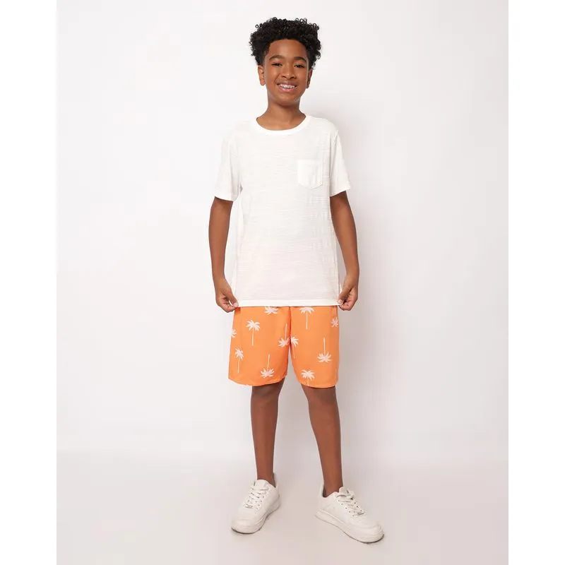 Bermuda Juvenil Estampada Tropical Coqueiros Laranja 12