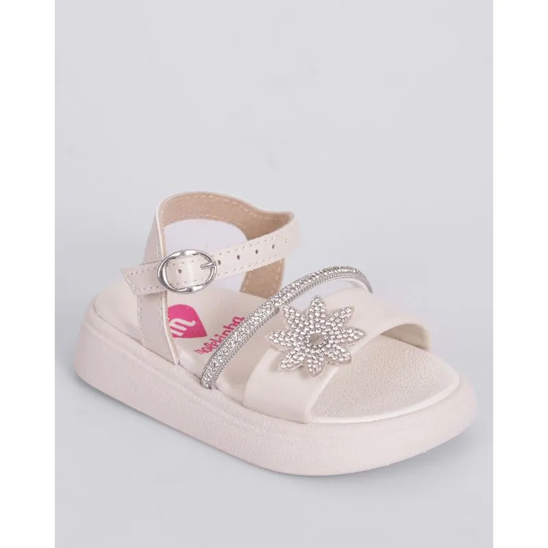 Sandália Bebê Molekinha com Aplicação Metalizada Flor Off White 20