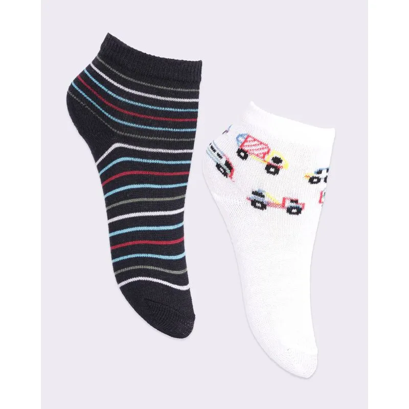 Kit 2 Pares de Meia Bebê Cano Curto Branco Preto 19 A 22