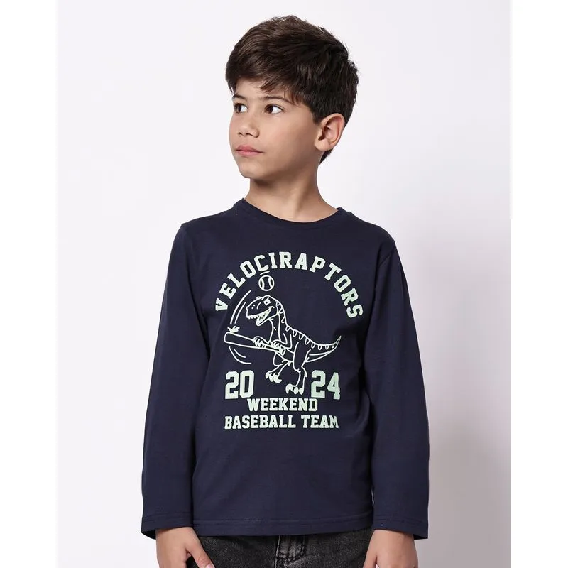 Camiseta Infantil Algodão Manga Longa Dinossauro Marinho 4