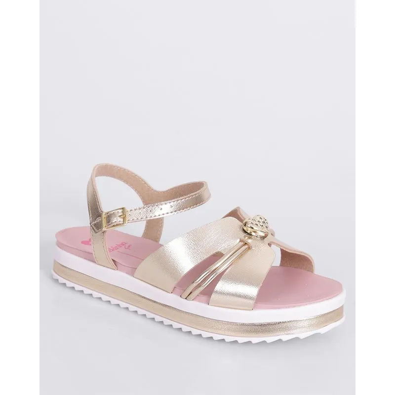 Sandália Infantil Molekinha Flatform com Pingente Dourada 26