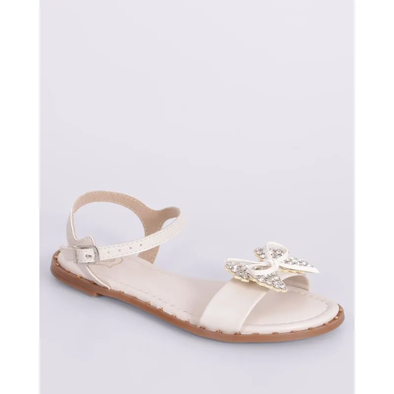 Sandália Infantil Rasteira Molekinha com Laço Strass Off White 26