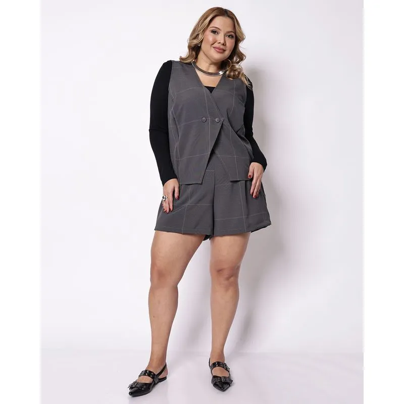 Bermuda Plus Size Feminina Alfaiataria Cinza G4