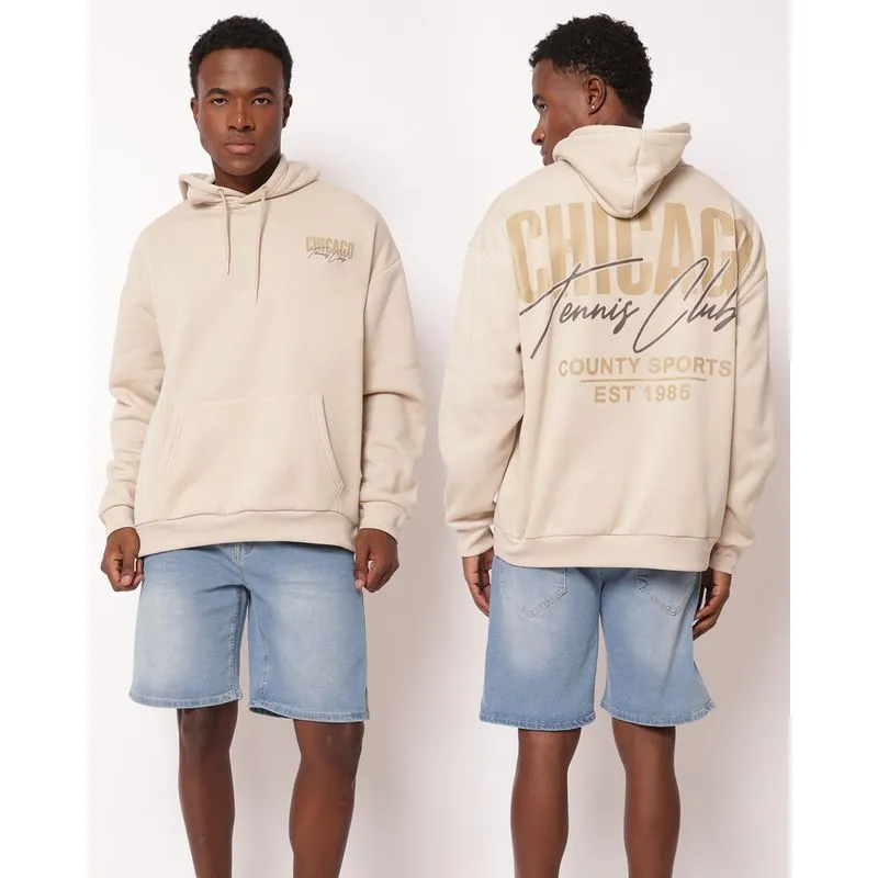 Blusão Moletom Masculino Estampa Frente e Costas Bege GG