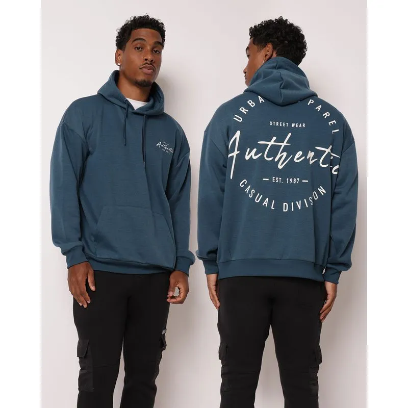 Blusão Moletom Masculino Estampa Frente e Costas Capuz Azul G