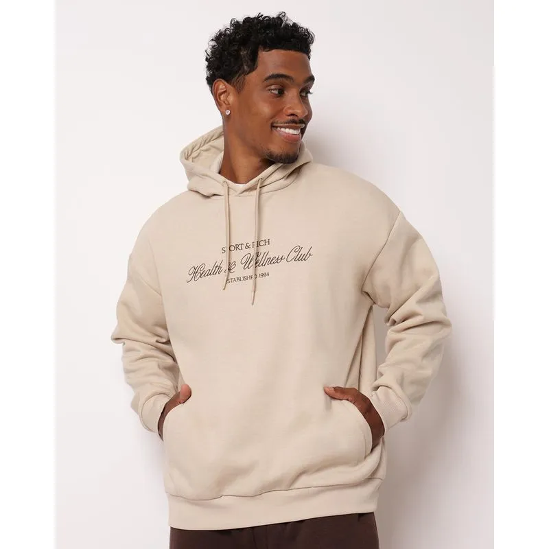 Blusão Moletom Masculino Estampa Bordada com Capuz Bege GG