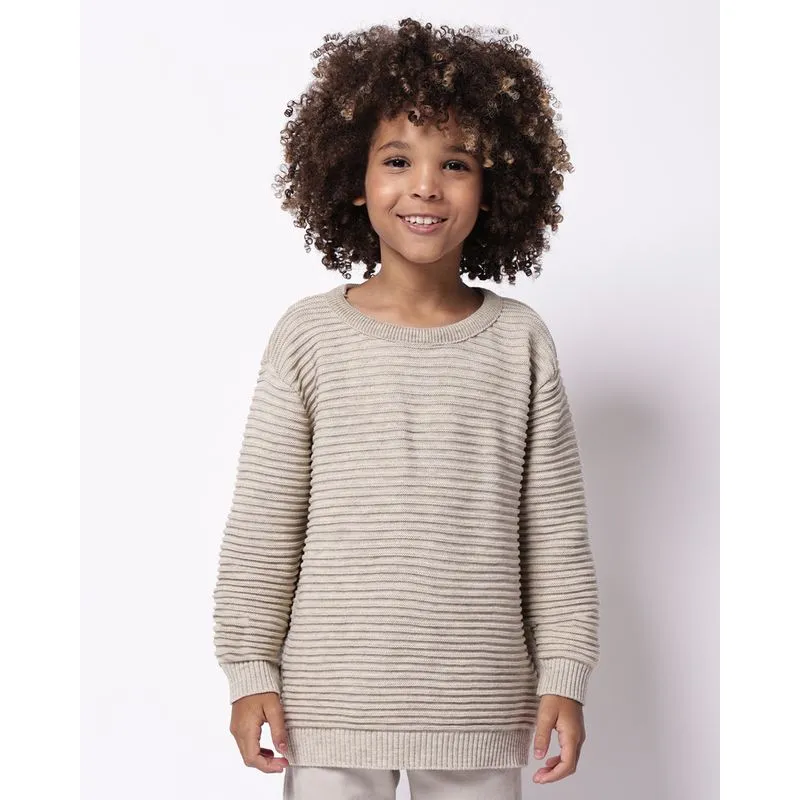 Blusão Trico Infantil Texturizado Manga Longa Bege 4