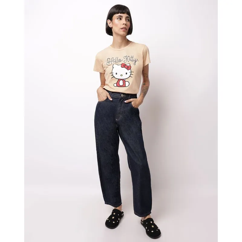 Calça Jeans Feminina Balloon com Bolsos Azul Escuro 42