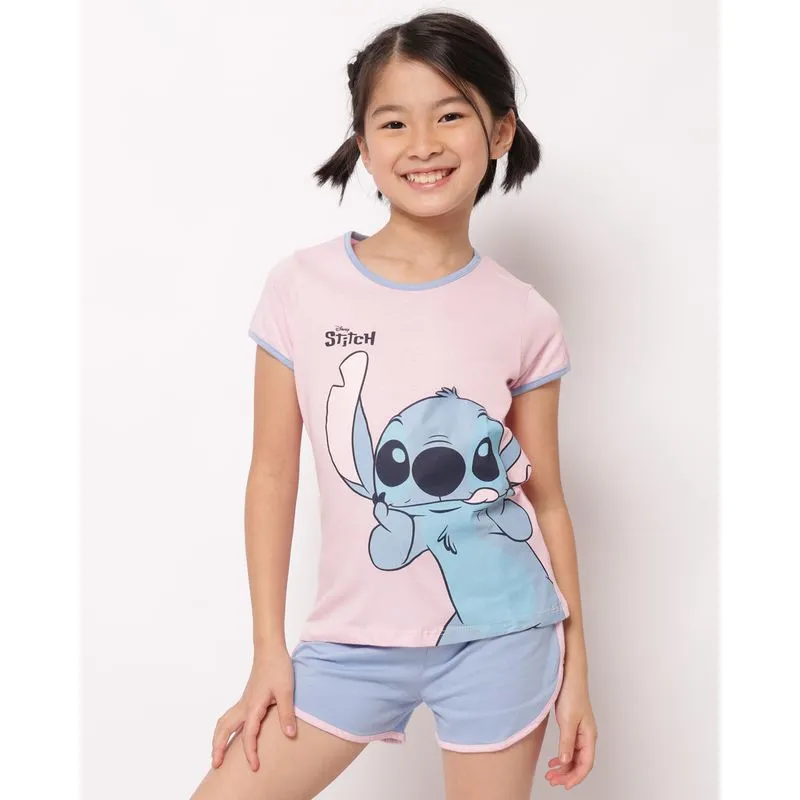 Pijama Infantil Curto Algodão Disney Stitch Rosa 6