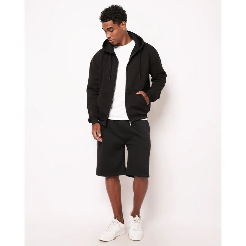 Bermuda Masculina Moletom Oversized Reta com Bolsos Preta P
