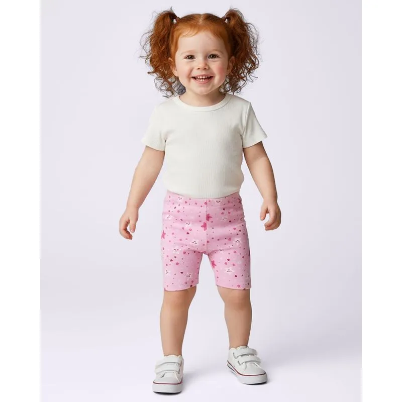 Bermuda Bebê Ciclista Estampada Corações Estrelas Rosa 3