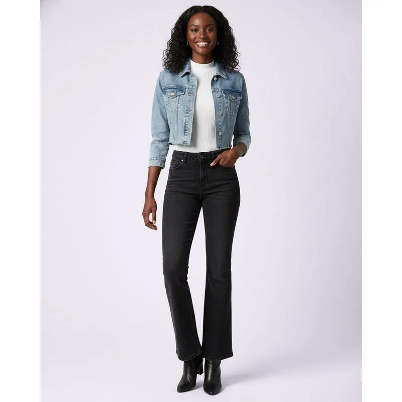 Calça Jeans Feminina Flare com Recorte Lateral Preto 42