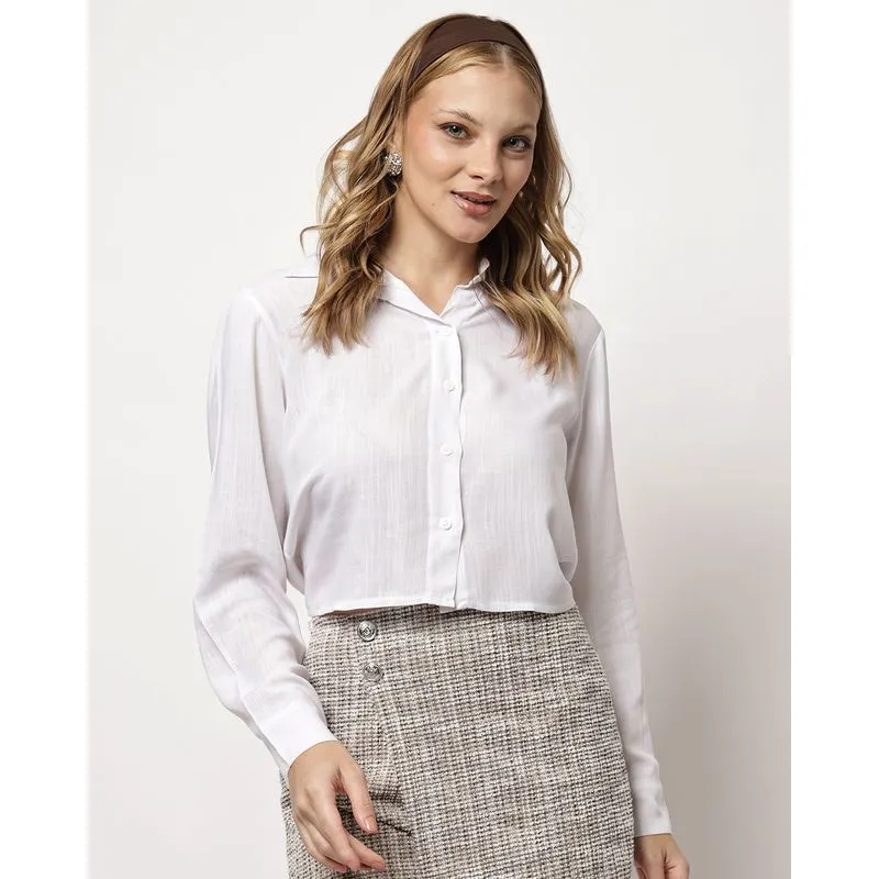 Camisa Cropped Feminina Viscose com Amarração Branca M