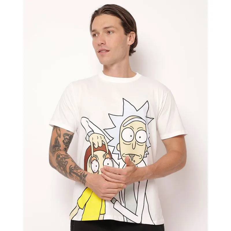 Camiseta Masculina Algodão Estampada Rick & Morty Off White G
