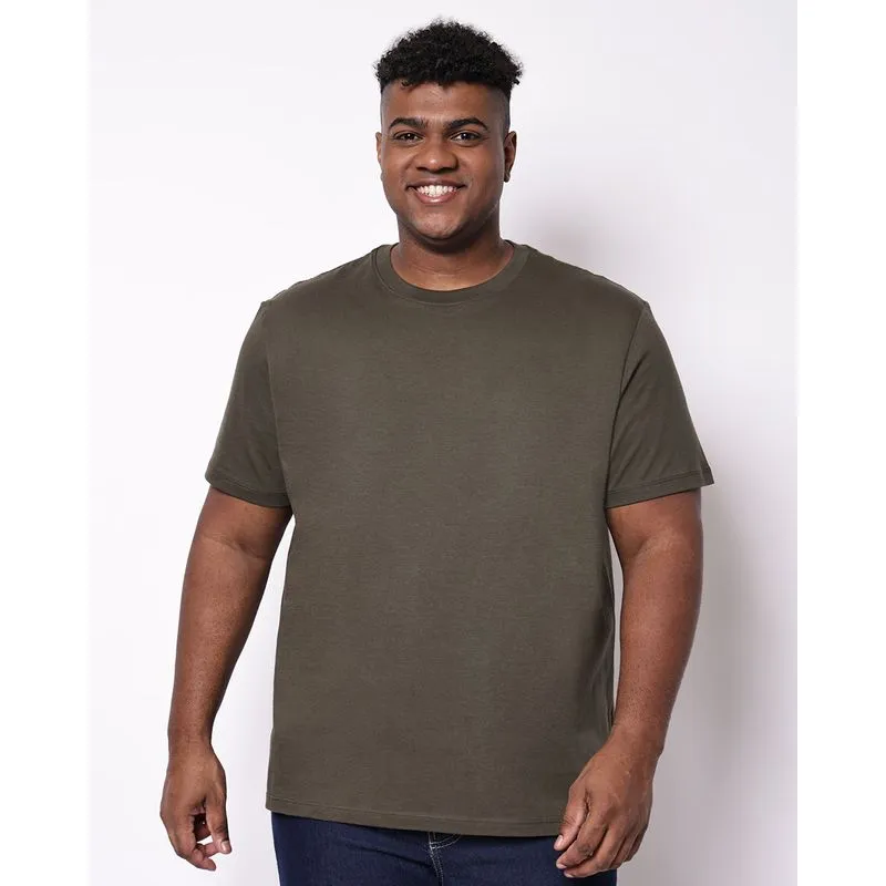 Camiseta Plus Size Masculina Algodão Peruano Penteado Verde G1