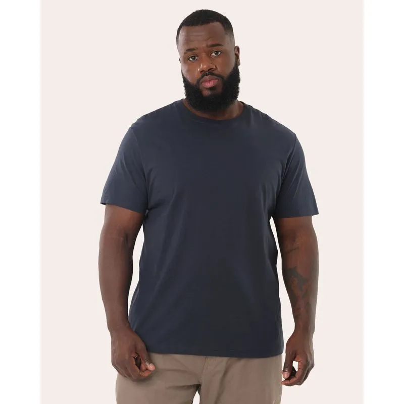 Camiseta Plus Size Masculina Algodão Peruano Lisa Azul G3