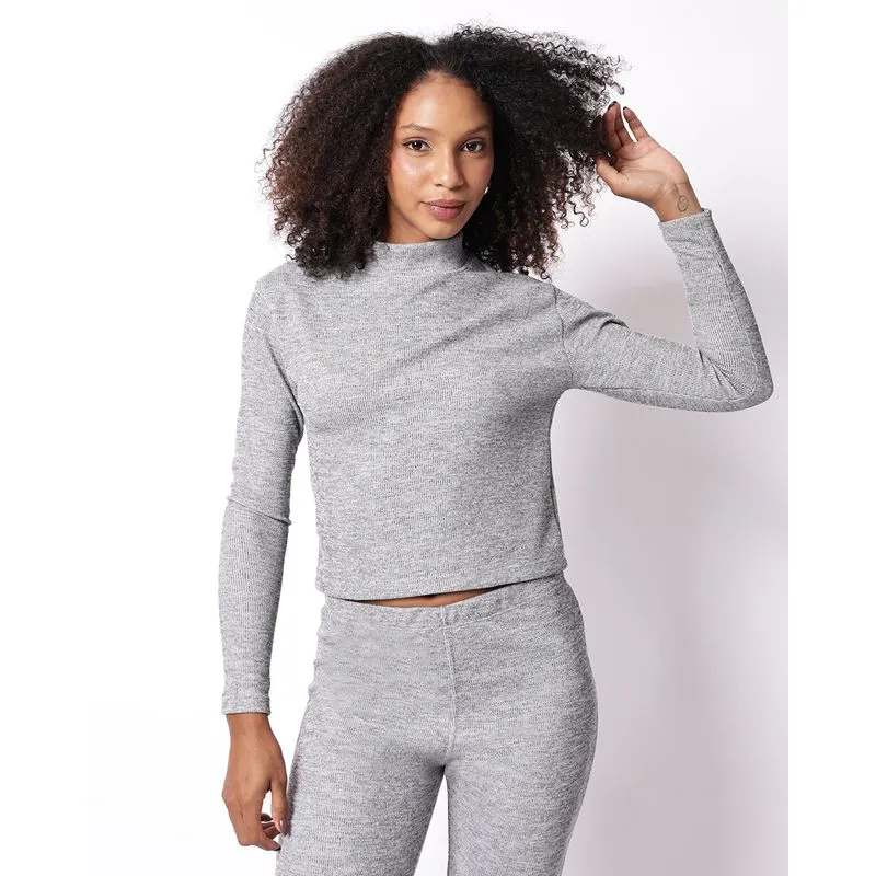 Blusa Feminina Canelada Gola Alta Manga Longa Cinza G