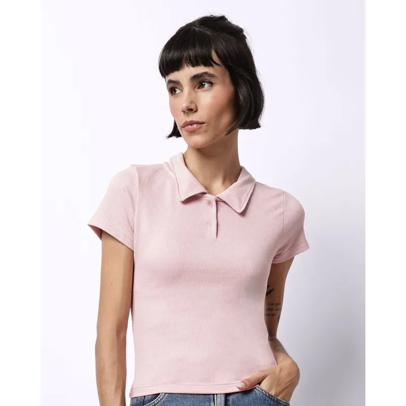 Blusa Polo Feminina Ribana com Botões Rosa GG