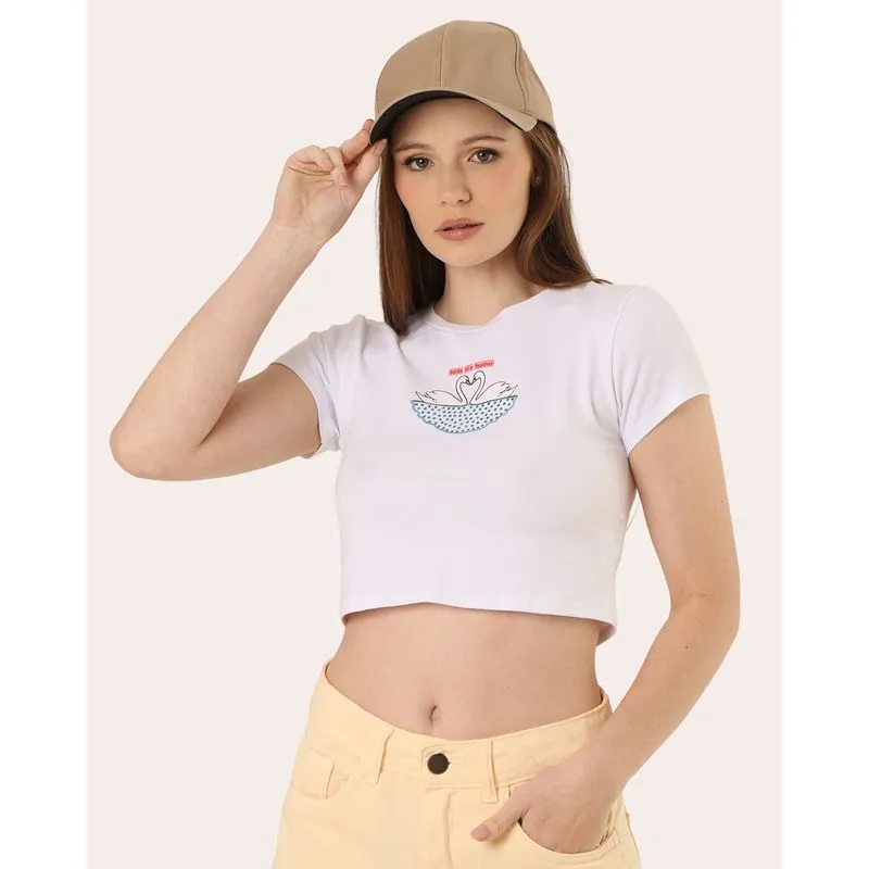 Blusa Feminina Cropped Estampa Cisney Strass Branca PP