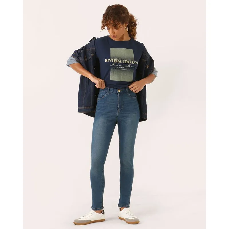 Calça Jeans Premium Feminina Skinny Cintura Alta Azul 40