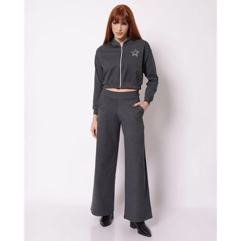 Calça Moletom Feminina com Tachas Estrela Cinza GG