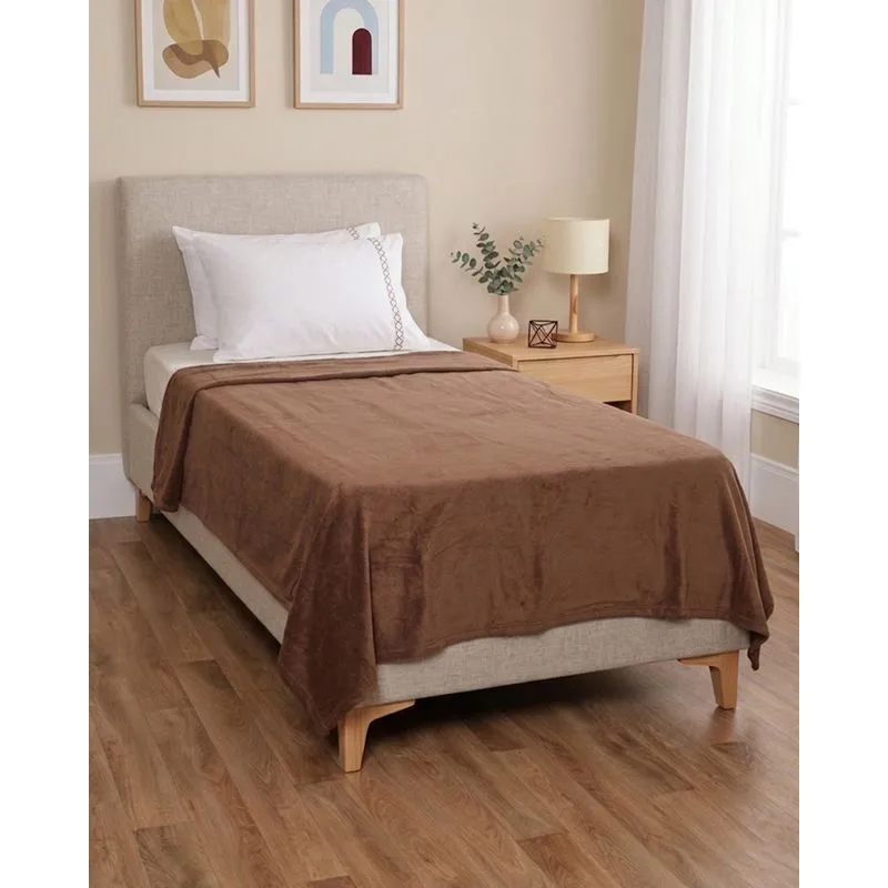 Manta Andreza Solteiro Fleece Liso Marrom UN