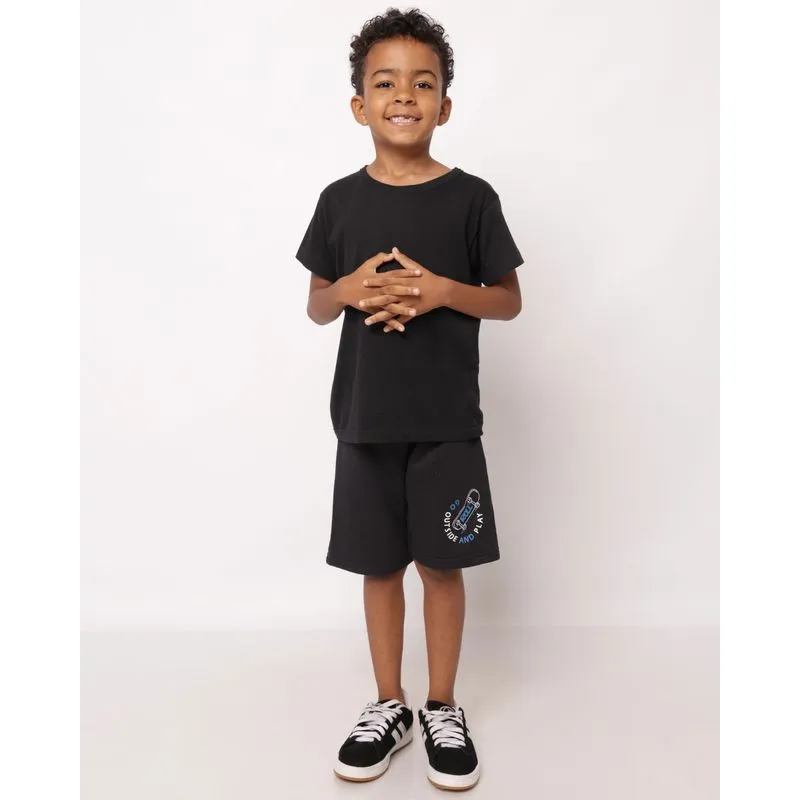Bermuda Infantil Reta Moletinho com Estampa Skate Preta 6