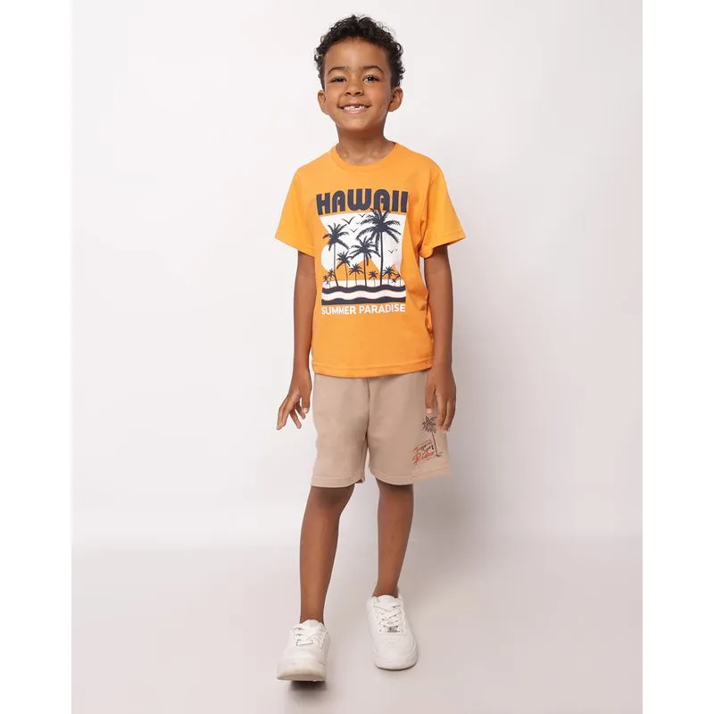 Bermuda Infantil Reta Moletinho com Estampa Tropical Bege 8