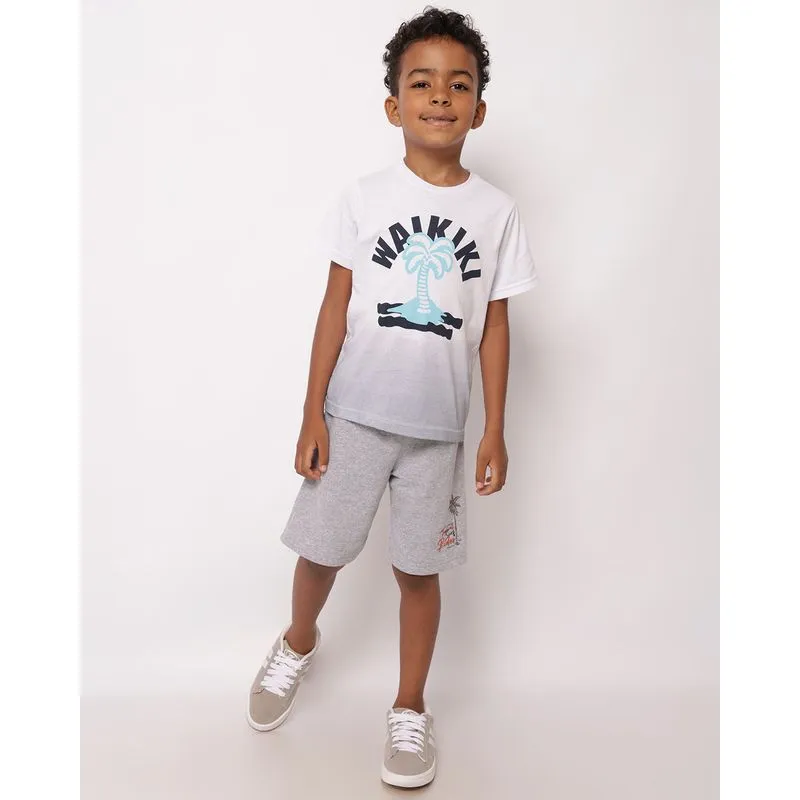 Bermuda Infantil Reta Moletinho com Estampa Tropical Cinza 6