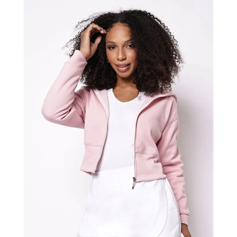 Jaqueta Moletom Feminina Cropped com Capuz Rosa GG