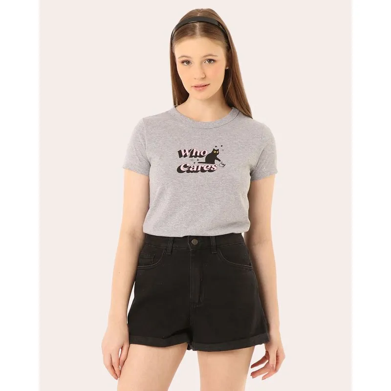 Camiseta Feminina Algodão Manga Curta Cinza P