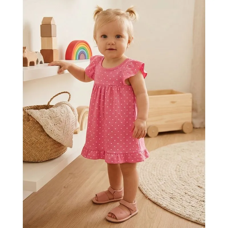 Vestido Curto Bebê com Babado Poa Rosa G