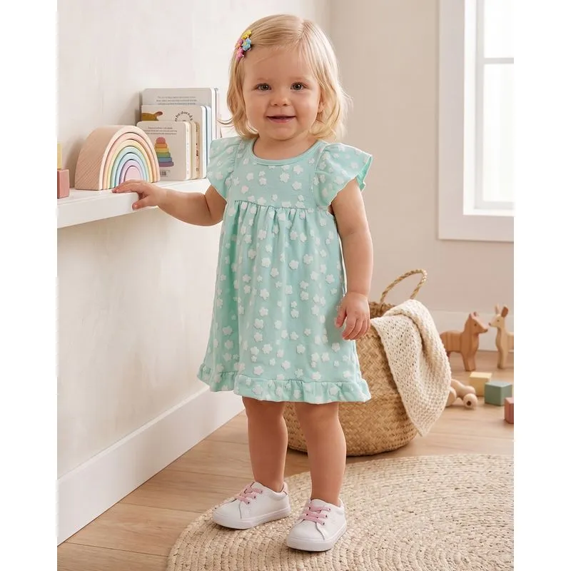 Vestido Bebê Estampado Florzinha com Babado Verde G
