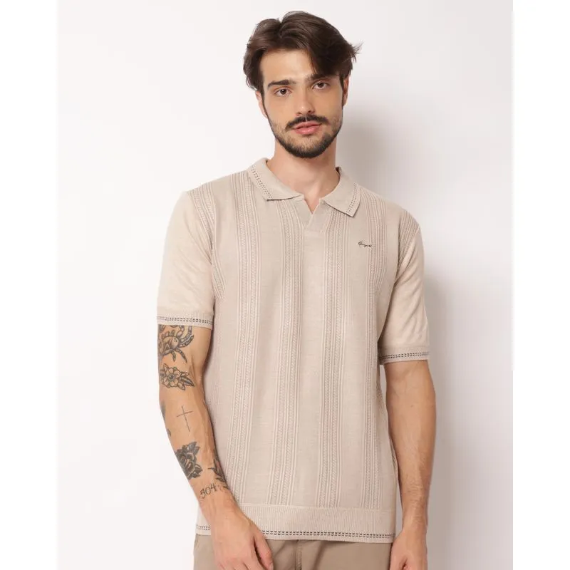 Camisa Polo Masculina Gangster Tricô Manga Curta Bege P