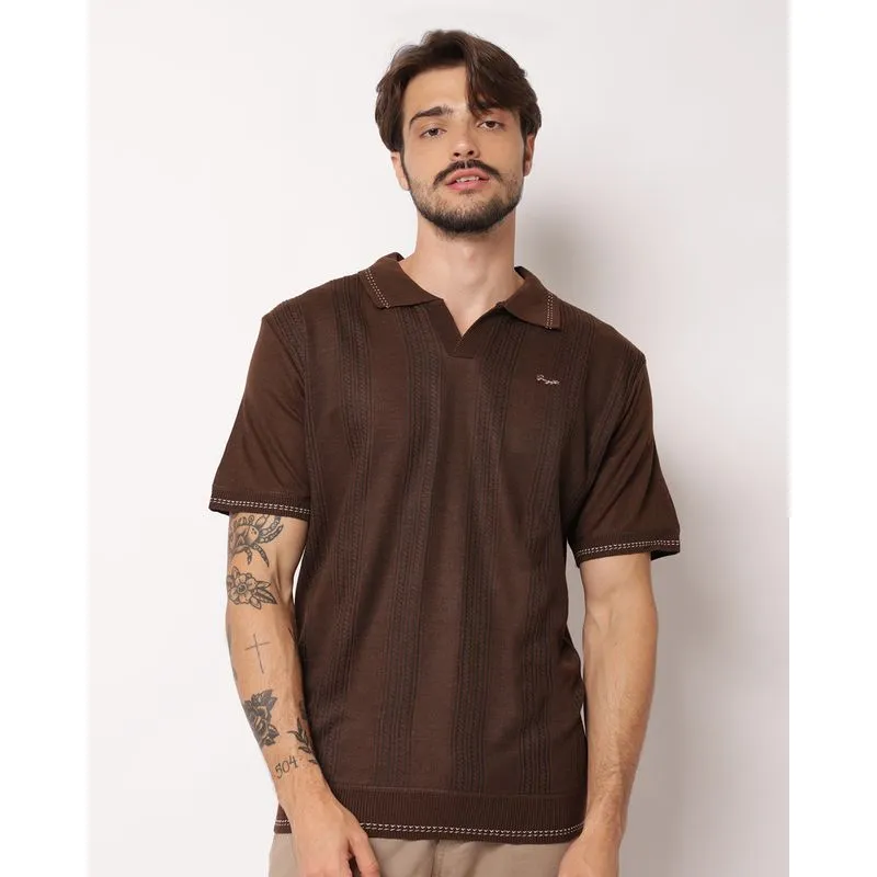 Camisa Polo Masculina Gangster Tricô Manga Curta Marrom GG