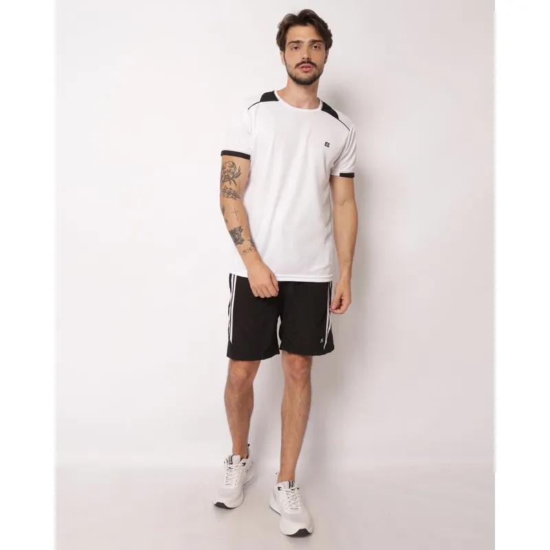 Bermuda Esportiva Masculina Reta com Bolsos Listras Dupla Preta GG
