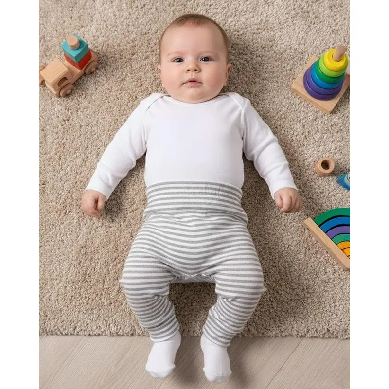 Calça Bebê Culote Vira Pé Listrada Cinza M