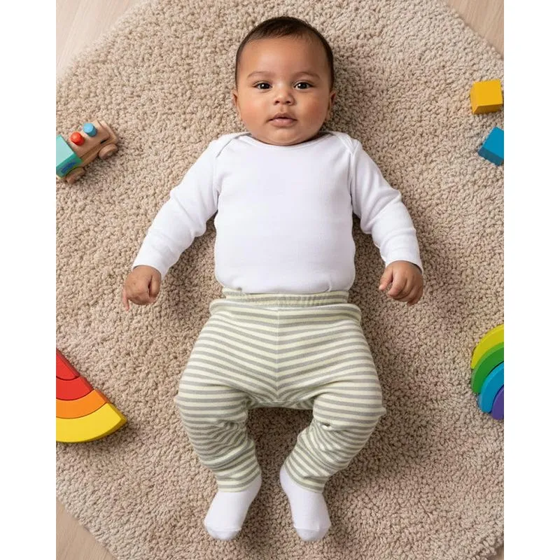 Calça Bebê Culote Vira Pé Listrada Amarela G