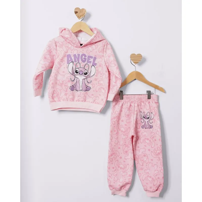Conjunto Moletom Bebê com Capuz Disney Angel Rosa 2