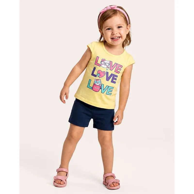 Conjunto Bebê Estampa Love Amarelo 2
