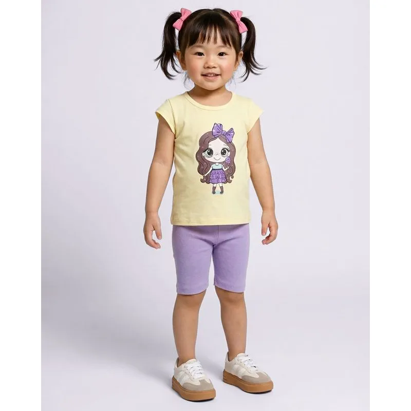 Conjunto Bebê Curto Manga Curta Estampa Menininha Amarelo 2