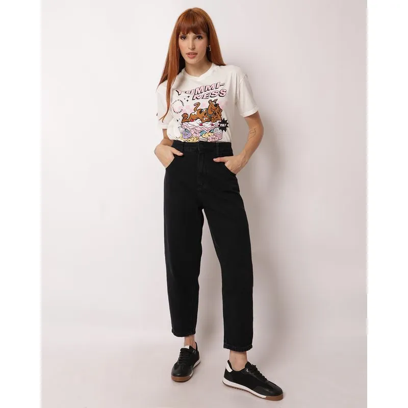 Calça Jeans Feminina Balloon com Bolsos Preta 36