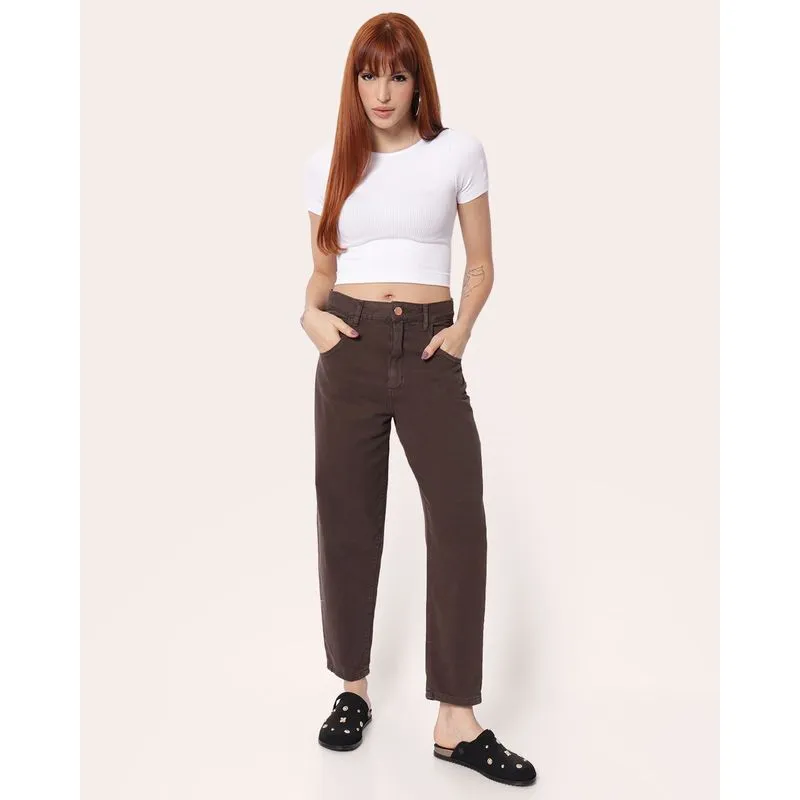 Calça Sarja Feminina Baloon Marrom 36