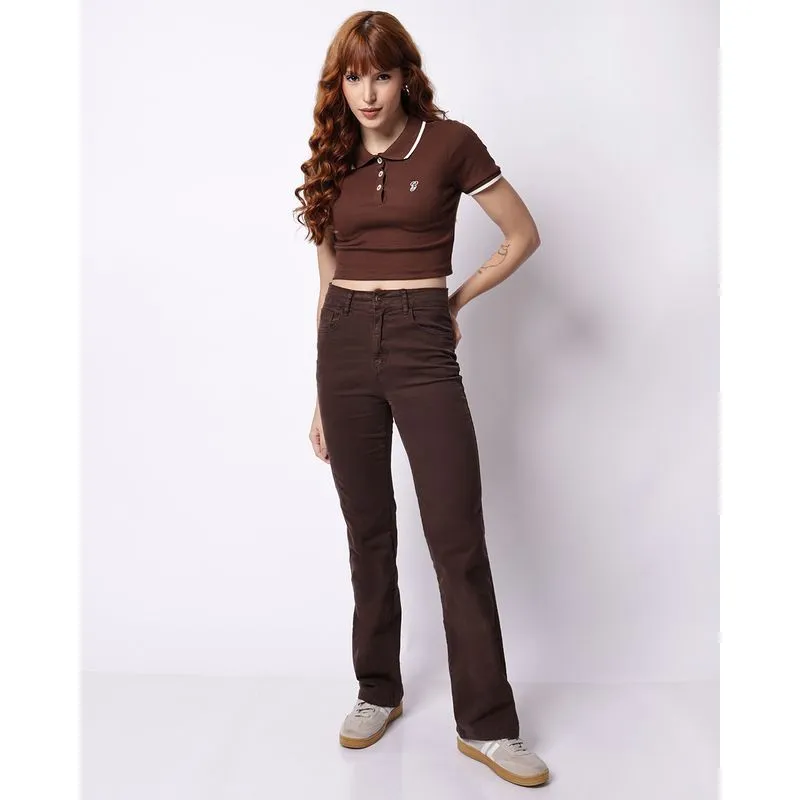 Calça Sarja Feminina Bootcut com Bolsos Marrom 38