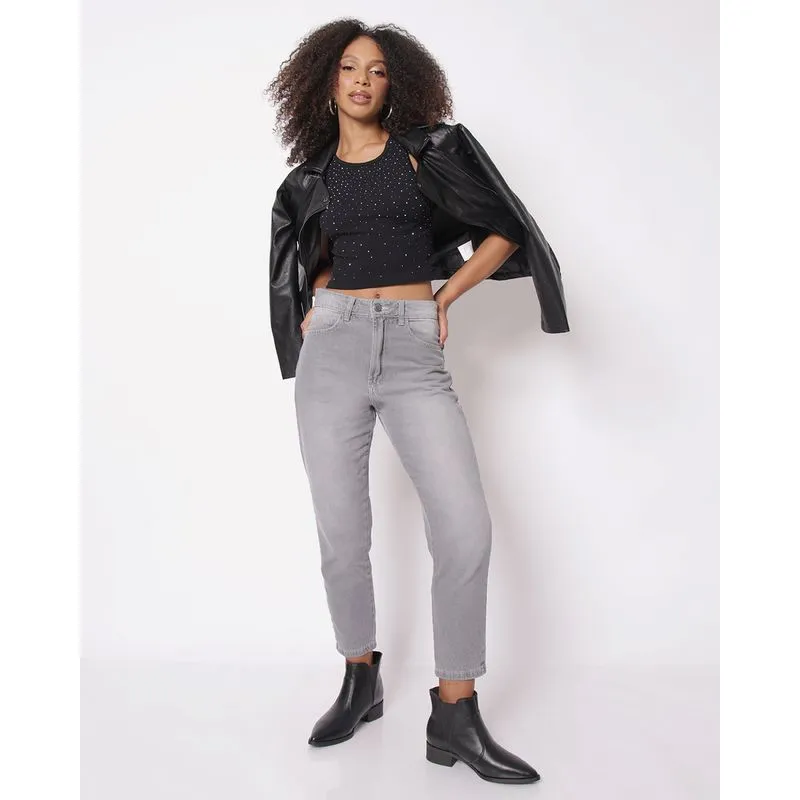 Calça Jeans Feminina Mom Cinza 36